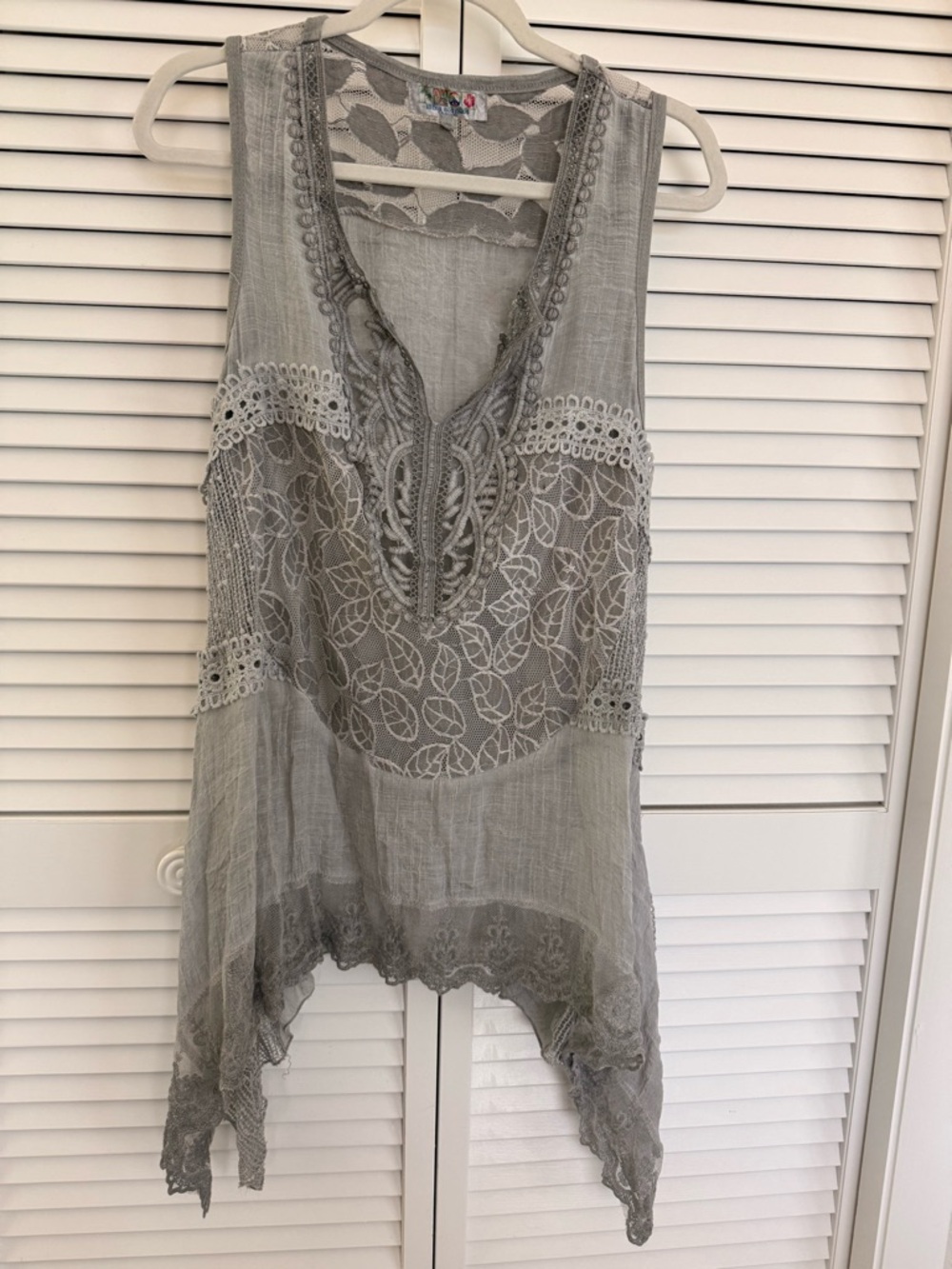 India Boutique Gray Lace-Panel Sleeveless Camisole